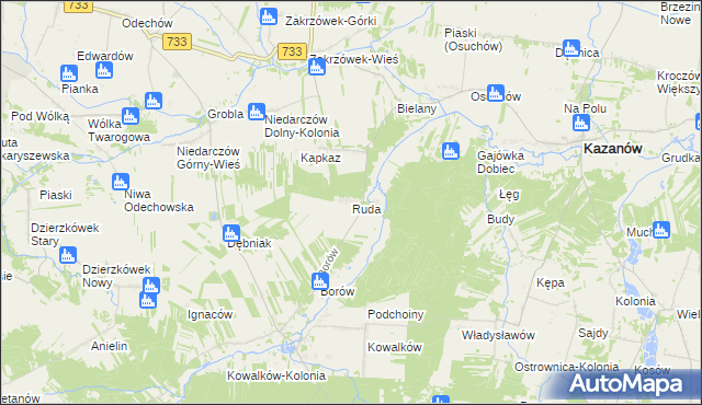 mapa Ruda gmina Kazanów, Ruda gmina Kazanów na mapie Targeo