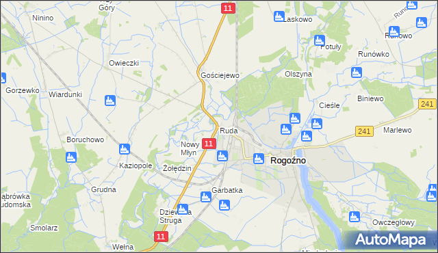 mapa Ruda gmina Rogoźno, Ruda gmina Rogoźno na mapie Targeo