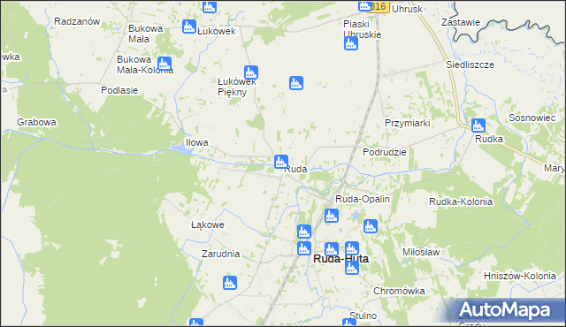 mapa Ruda gmina Ruda-Huta, Ruda gmina Ruda-Huta na mapie Targeo