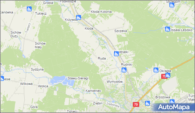 mapa Ruda gmina Rytwiany, Ruda gmina Rytwiany na mapie Targeo