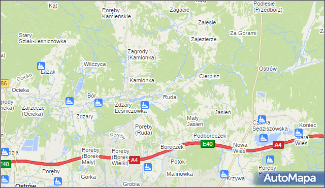 mapa Ruda gmina Sędziszów Małopolski, Ruda gmina Sędziszów Małopolski na mapie Targeo