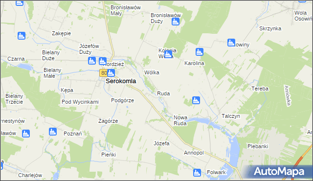 mapa Ruda gmina Serokomla, Ruda gmina Serokomla na mapie Targeo