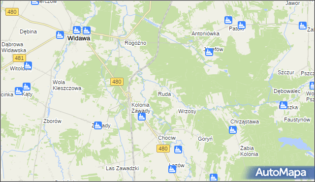 mapa Ruda gmina Widawa, Ruda gmina Widawa na mapie Targeo