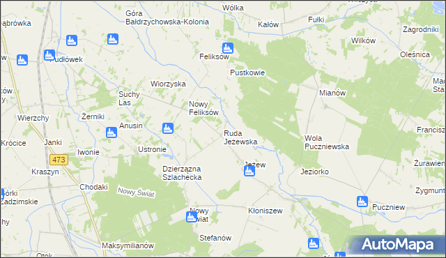 mapa Ruda Jeżewska, Ruda Jeżewska na mapie Targeo