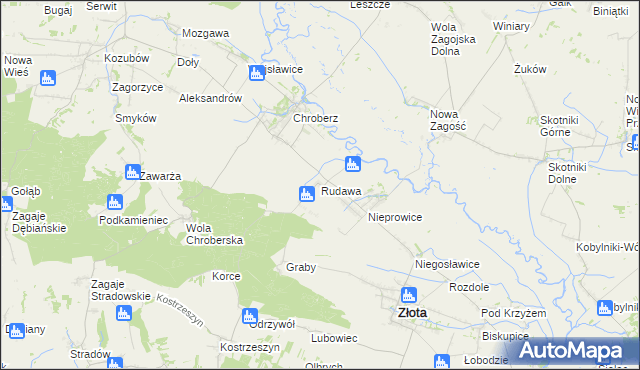 mapa Rudawa gmina Złota, Rudawa gmina Złota na mapie Targeo