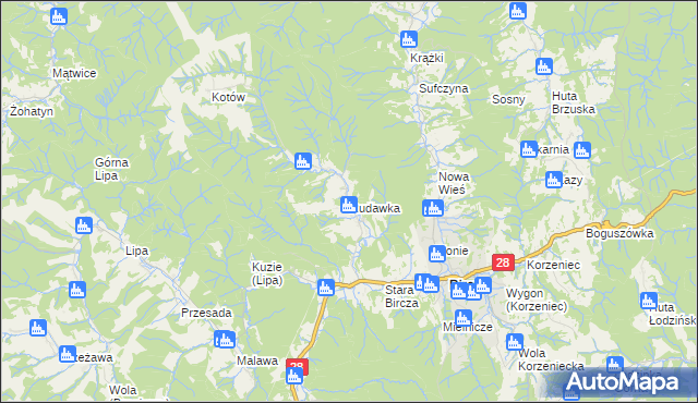 mapa Rudawka gmina Bircza, Rudawka gmina Bircza na mapie Targeo