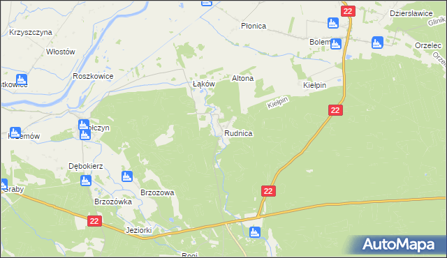 mapa Rudnica gmina Krzeszyce, Rudnica gmina Krzeszyce na mapie Targeo