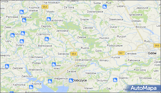 mapa Rudnik gmina Dobczyce, Rudnik gmina Dobczyce na mapie Targeo