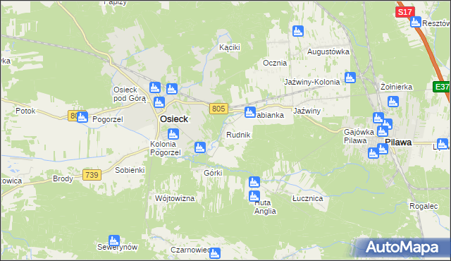 mapa Rudnik gmina Osieck, Rudnik gmina Osieck na mapie Targeo