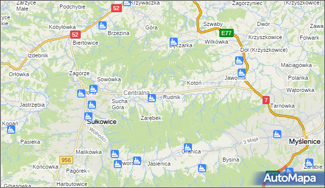 mapa Rudnik gmina Sułkowice, Rudnik gmina Sułkowice na mapie Targeo