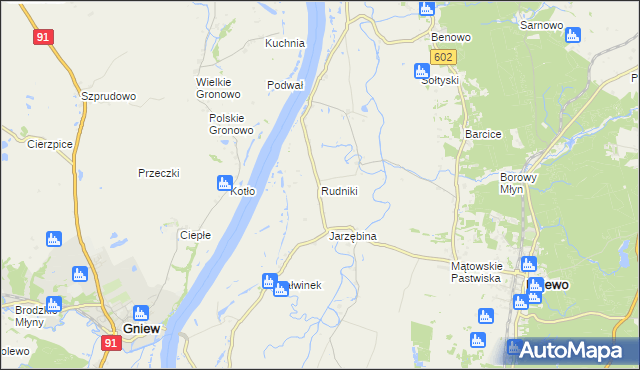 mapa Rudniki gmina Ryjewo, Rudniki gmina Ryjewo na mapie Targeo