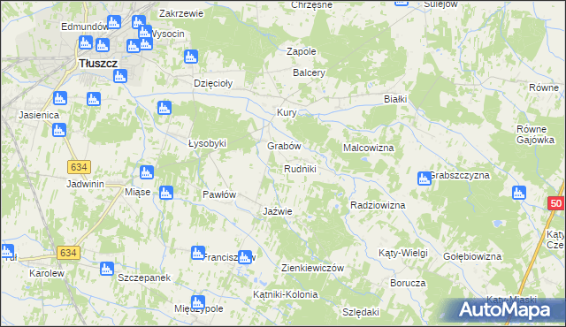 mapa Rudniki gmina Tłuszcz, Rudniki gmina Tłuszcz na mapie Targeo