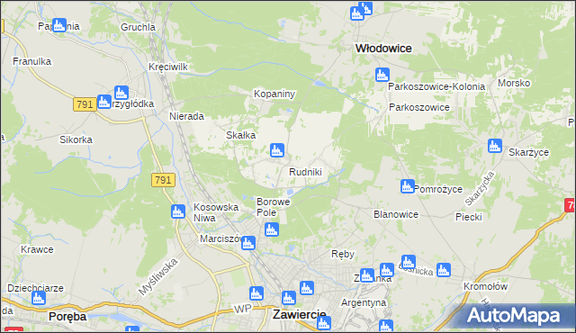 mapa Rudniki gmina Włodowice, Rudniki gmina Włodowice na mapie Targeo