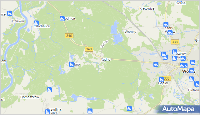 mapa Rudno gmina Wołów, Rudno gmina Wołów na mapie Targeo