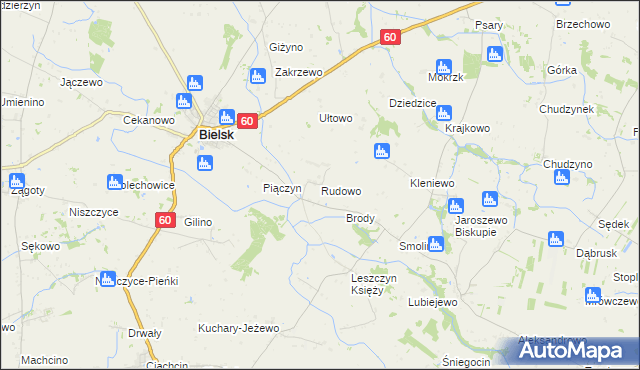 mapa Rudowo gmina Bielsk, Rudowo gmina Bielsk na mapie Targeo