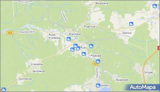 mapa Rudy gmina Kuźnia Raciborska, Rudy gmina Kuźnia Raciborska na mapie Targeo