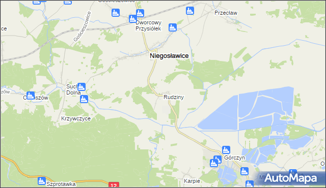 mapa Rudziny gmina Niegosławice, Rudziny gmina Niegosławice na mapie Targeo