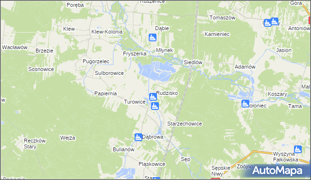 mapa Rudzisko gmina Fałków, Rudzisko gmina Fałków na mapie Targeo