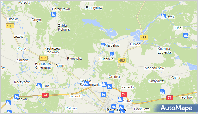 mapa Rudzisko gmina Szczerców, Rudzisko gmina Szczerców na mapie Targeo