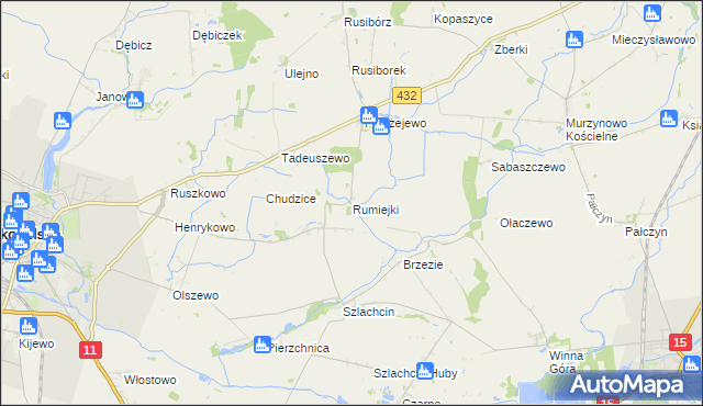 mapa Rumiejki gmina Środa Wielkopolska, Rumiejki gmina Środa Wielkopolska na mapie Targeo
