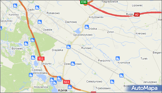 mapa Runowo gmina Kórnik, Runowo gmina Kórnik na mapie Targeo