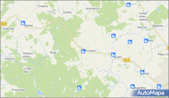 mapa Runowo gmina Lidzbark Warmiński, Runowo gmina Lidzbark Warmiński na mapie Targeo