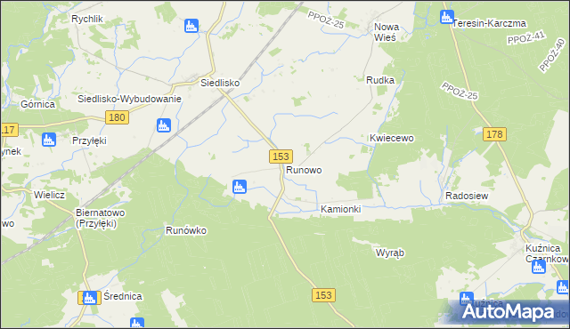 mapa Runowo gmina Trzcianka, Runowo gmina Trzcianka na mapie Targeo