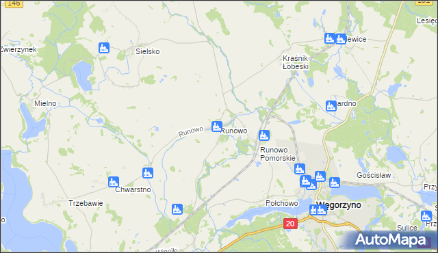 mapa Runowo gmina Węgorzyno, Runowo gmina Węgorzyno na mapie Targeo