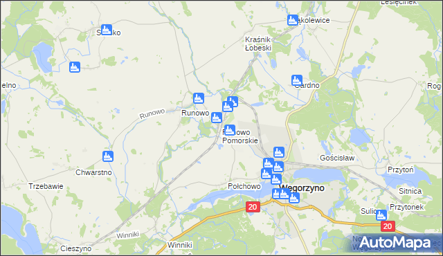 mapa Runowo Pomorskie, Runowo Pomorskie na mapie Targeo
