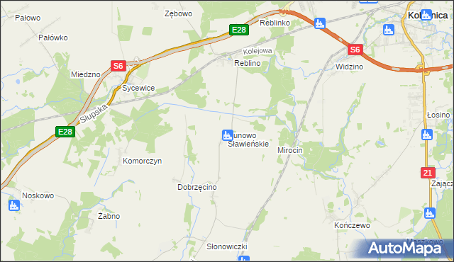 mapa Runowo Sławieńskie, Runowo Sławieńskie na mapie Targeo