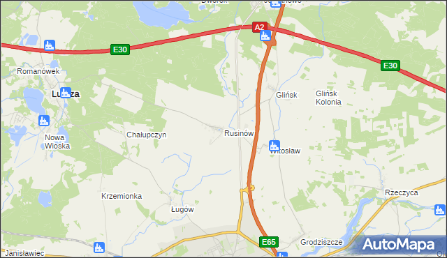 mapa Rusinów gmina Świebodzin, Rusinów gmina Świebodzin na mapie Targeo