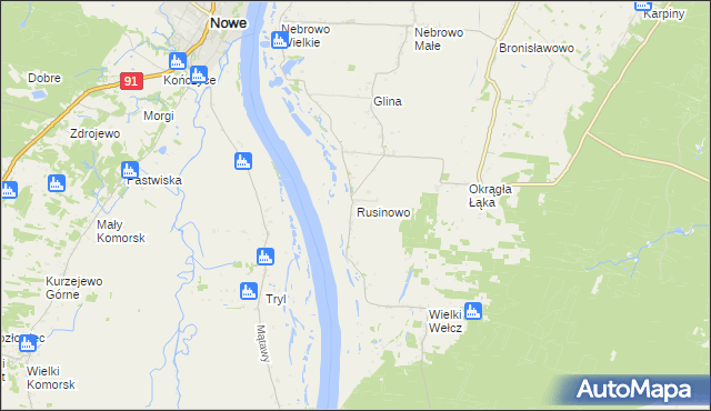 mapa Rusinowo gmina Sadlinki, Rusinowo gmina Sadlinki na mapie Targeo