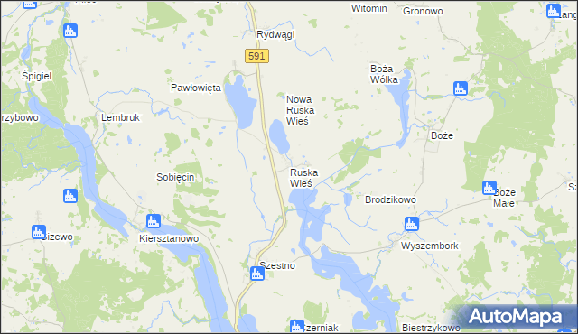 mapa Ruska Wieś gmina Mrągowo, Ruska Wieś gmina Mrągowo na mapie Targeo