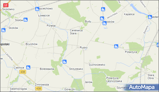 mapa Rusko gmina Jaraczewo, Rusko gmina Jaraczewo na mapie Targeo