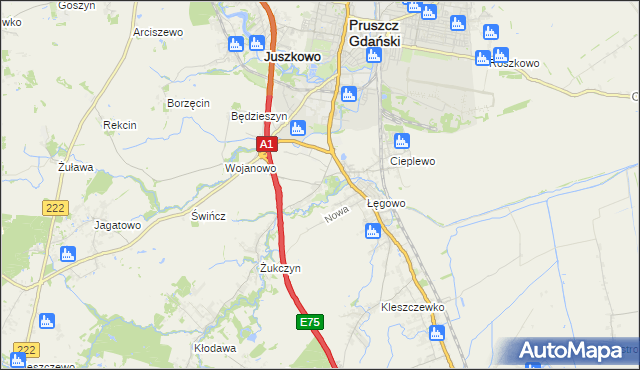 mapa Rusocin gmina Pruszcz Gdański, Rusocin gmina Pruszcz Gdański na mapie Targeo