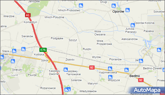 mapa Ruszki gmina Bedlno, Ruszki gmina Bedlno na mapie Targeo