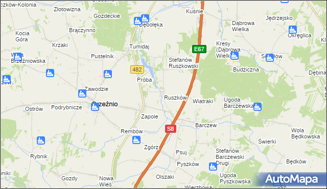 mapa Ruszków gmina Brzeźnio, Ruszków gmina Brzeźnio na mapie Targeo