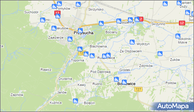 mapa Ruszkowice gmina Borkowice, Ruszkowice gmina Borkowice na mapie Targeo