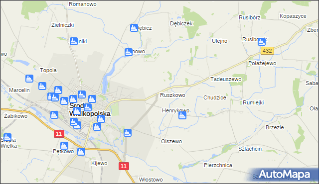 mapa Ruszkowo gmina Środa Wielkopolska, Ruszkowo gmina Środa Wielkopolska na mapie Targeo