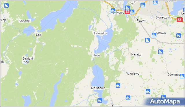 mapa Rutki gmina Pasym, Rutki gmina Pasym na mapie Targeo