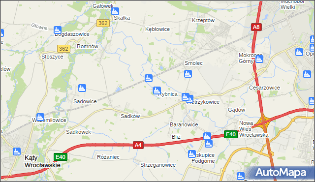 mapa Rybnica gmina Kąty Wrocławskie, Rybnica gmina Kąty Wrocławskie na mapie Targeo