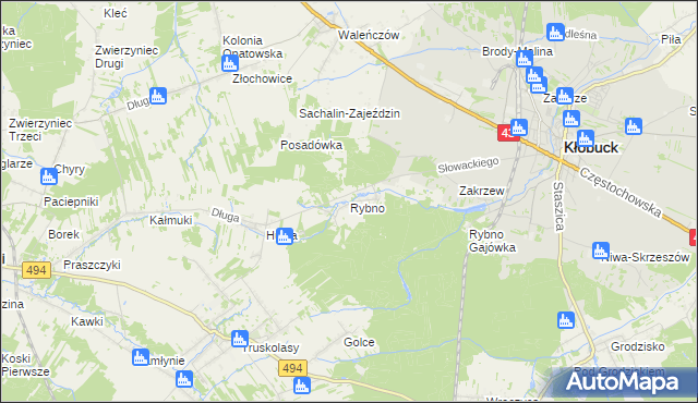 mapa Rybno gmina Kłobuck, Rybno gmina Kłobuck na mapie Targeo