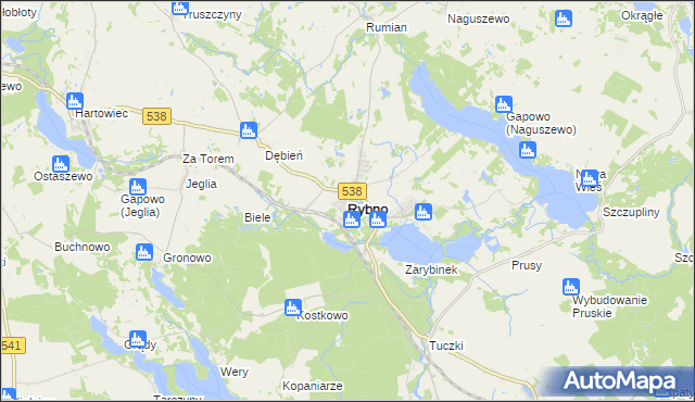 mapa Rybno powiat działdowski, Rybno powiat działdowski na mapie Targeo