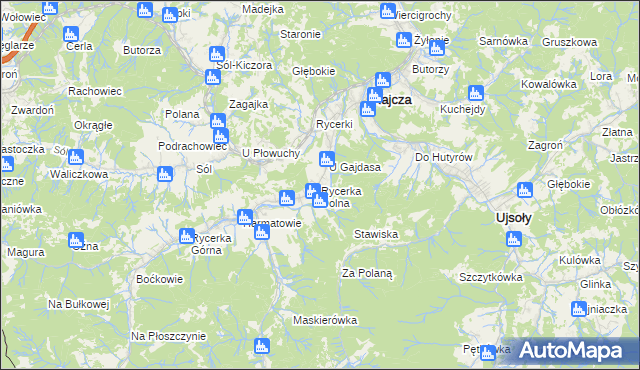 mapa Rycerka Dolna, Rycerka Dolna na mapie Targeo