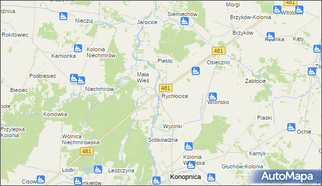 mapa Rychłocice, Rychłocice na mapie Targeo