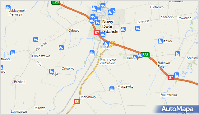 mapa Rychnowo Żuławskie, Rychnowo Żuławskie na mapie Targeo