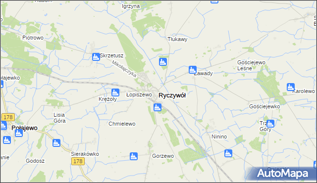 mapa Ryczywół powiat obornicki, Ryczywół powiat obornicki na mapie Targeo