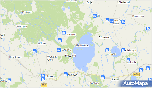 mapa Rydzówka gmina Węgorzewo, Rydzówka gmina Węgorzewo na mapie Targeo