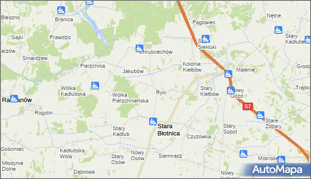 mapa Ryki gmina Stara Błotnica, Ryki gmina Stara Błotnica na mapie Targeo