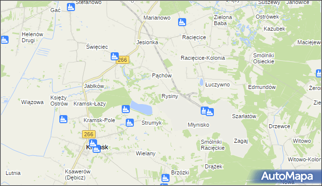 mapa Rysiny gmina Kramsk, Rysiny gmina Kramsk na mapie Targeo